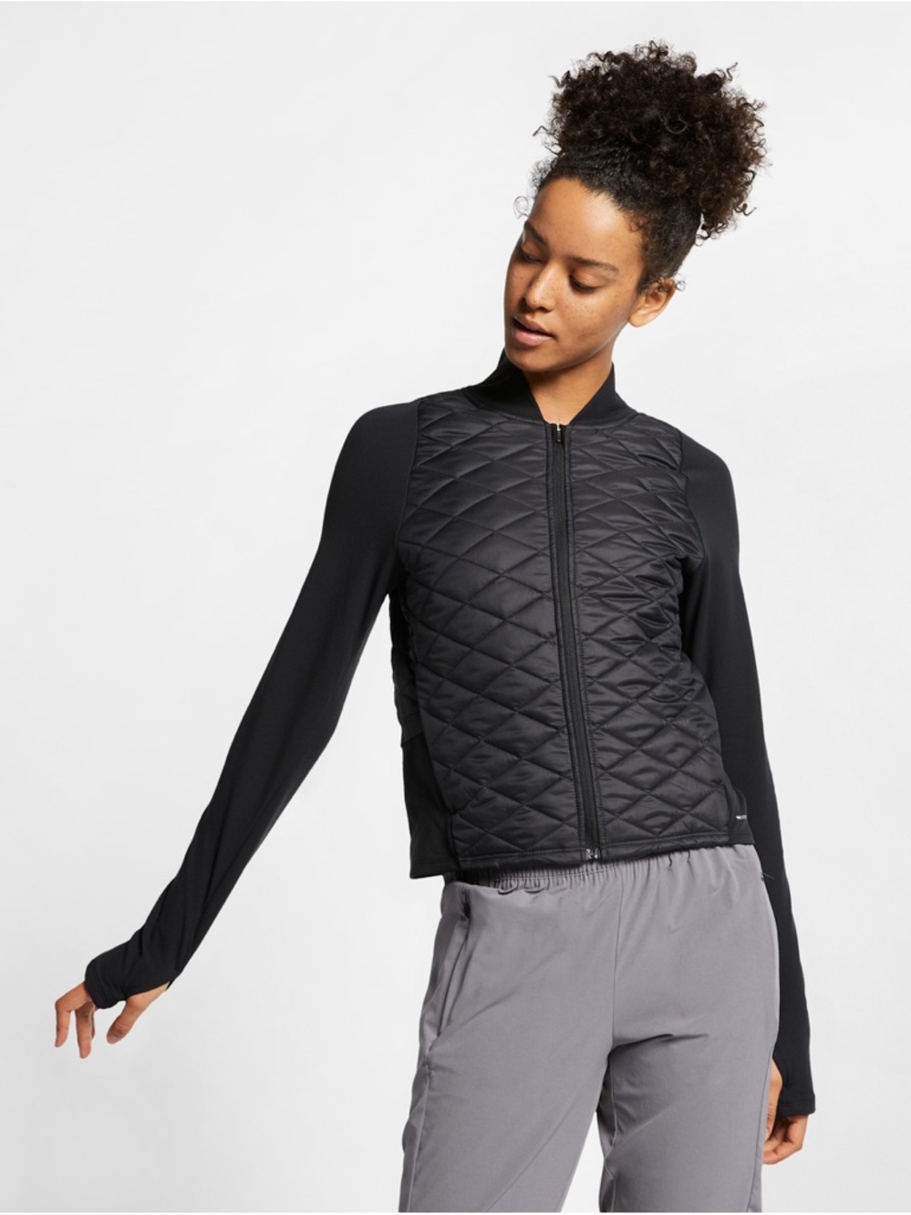 Nike Black Quilted Running Jacket for Women- aerolayer